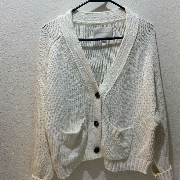 Brochu Walker The Cropped Cardigan Salt White Women's size L - Picture 2 of 4